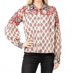 NEW MAHILA rahema long sleeve blouse in red/black